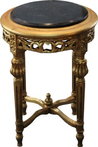 Mesita barroca Casa Padrino Redonda Oro / Negro con tapa de mármol 37 cm x H. 53 cm estilo antiguo