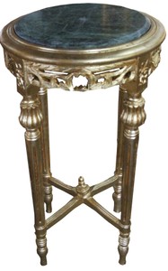Mesa Lateral barroca Casa Padrino redonda de oro con tapa de mármol verde 37 cm x H. 70 cm de estilo antiguo