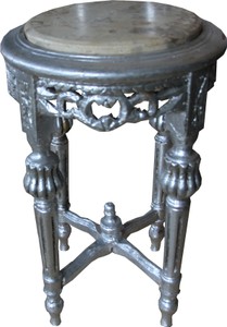 Mesita barroca Casa Padrino Redonda crema de platacrema de plata con tapa de mármol 32 cm x H. 53 cm estilo antiguo