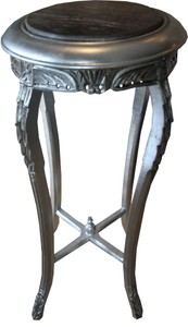 Mesita barroca Casa Padrino Redonda nero de platanero de plata con tapa de mármol 42 cm x H. 92 cm estilo antiguo
