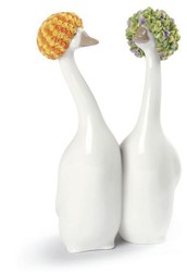 Casa Padrino Sculpture d'oie en porcelaine Orange / Vert - Décoration de luxe - 11 x H. 21 cm