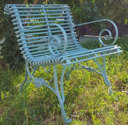 Casa Padrino Wrought Iron Garden Chair with Armrests Art Nouveau Light Blue 65 x 60 cm