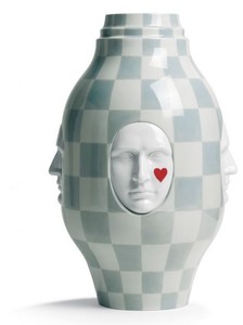 Casa Padrino Vaso di design in porcellana Bianco / Grigio / Rosso Ø 31 x H. 52 cm - Decorazione di lusso fatta e dipinta a mano