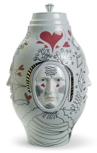 Casa Padrino Vaso Designer in Porcellana con Coperchio Grigio / Multicolore Ø 27 x H. 39 cm - Oggetto Decorativo di Lusso Fatto a Mano
