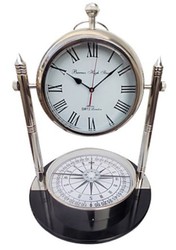Casa Padrino Horloge de table avec boussole style classique Argent / Noir Ø 48 x H. 63,5 cm - Décoration de luxe