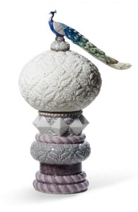 Casa Padrino Lampe de table de luxe Paon Blanc / Multicolore Ø 25 x H. 41 cm - Lampe en porcelaine faite main et peinte à la main