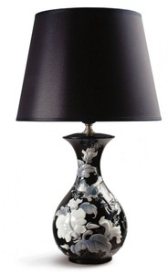 Casa Padrino Lampe de Table de Luxe en Porcelaine Moineaux & Fleurs Noir Ø 30 x H. 51 cm
