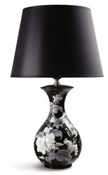 Casa Padrino Lampe de Table de Luxe en Porcelaine Moineaux & Fleurs Noir Ø 30 x H. 51 cm