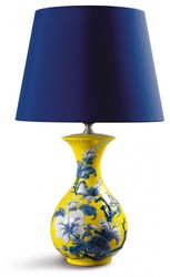 Casa Padrino Lampada da tavolo di lusso in porcellana Passeri & Fiori Giallo Blu Bianco Ø 30 x H. 51 cm