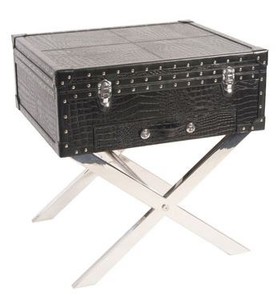 Consola Casa Padrino negro cuero genuino en óptica cocodrilo 50 x 50 x 45 cm - Consola nocturna cabecera Consola Casa Padrino negro cuero genuino en óptica cocodrilo 50 x 50 x 45 cm - Consola nocturna cabecera