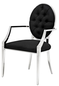 Casa Padrino sedia da pranzo di lusso con braccioli argento / nero 57 x 65 x H. 98 cm - Mobili per Sala da Pranzo