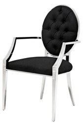Casa Padrino silla de comedor de lujo con brazos plata / negro 57 x 65 x H. 98 cm - Muebles de Comedor