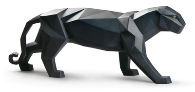 Casa Padrino Sculpture Panthère de Luxe en Porcelaine Noir Mat 50 x H. 19 cm - Figurine Déco Faite et Peinte à la Main