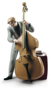 Casa Padrino Sculpture en porcelaine Jazz Bassiste Figurine musicien multicolore 20 x H. 35 cm