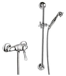 Luxury Wall-Mounted Single Lever Shower Mixer with Swarovski Crystal Glass Silver - Bathroom Shower Set with Shower Rail