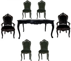 Casa Padrino Baroque Dining Set Noir / Noir - Table à manger + 6 chaises