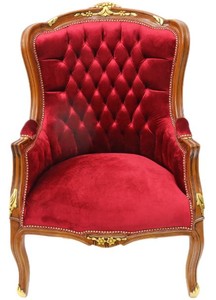 Casa Padrino Barock Lounge Sessel  Mahagoni Braun / Bordeaux 70 cm - 60 cm - H. 105cm - Massivholz