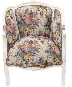 Casa Padrino Barock Lounge Sessel  Weiss / Blumenmuster 70 cm x H. 100cm - Massivholz
