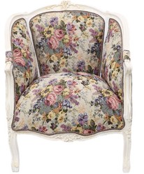 Casa Padrino Baroque lounge chair white / floral pattern 70 cm x H. 100cm - solid wood