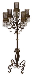 Casa Padrino Candelabro Art Nouveau Marrón / Cristal Transparente Ø 50 x H. 121 cm - Decoración de Jardín de Lujo