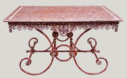 Casa Padrino Art Nouveau Garden Table in Wrought Iron and Marble, Antique Red and White, 130 x 80 x H. 75 cm