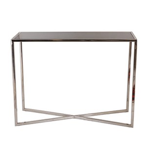 Casa Padrino Designer Konsole Silber 100 x 35 xH. 75 cm - Konsolentisch mit schwarzer Glasplatte Casa Padrino Designer Konsole Silber - Konsolentisch mit schwarzer Glasplatte