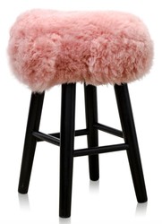 Casa Padrino Luxury Stool in Pink and Black, Ø 40 x H. 57 cm, Stool made of Pine Wood with Sheepskin