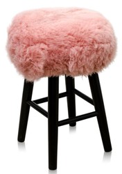 Casa Padrino Luxury Stool in Pink and Black, Ø 40 x H. 57 cm, Stool made of Pine Wood with Sheepskin