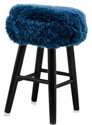 Casa Padrino Luxury Stool Blue / Black Ø 40 x H. 57 cm - Ottoman with Sheepskin