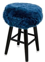 Casa Padrino Luxury Stool Blue / Black Ø 40 x H. 57 cm - Ottoman with Sheepskin