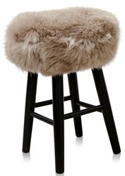Casa Padrino Luxury Stool Cappuccino / Black Ø 40 x H. 57 cm - Ottoman with Sheepskin