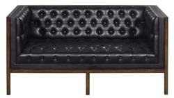 Casa Padrino Divano Chesterfield a Due Posti in Vera Pelle Nero / Marrone 143 x 78 x H. 71 cm - Arredamento Hotel