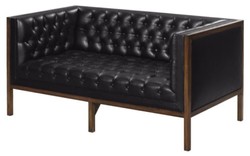 Casa Padrino Divano Chesterfield a Due Posti in Vera Pelle Nero / Marrone 143 x 78 x H. 71 cm - Arredamento Hotel