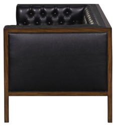 Casa Padrino Divano Chesterfield a Due Posti in Vera Pelle Nero / Marrone 143 x 78 x H. 71 cm - Arredamento Hotel