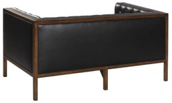 Casa Padrino Divano Chesterfield a Due Posti in Vera Pelle Nero / Marrone 143 x 78 x H. 71 cm - Arredamento Hotel