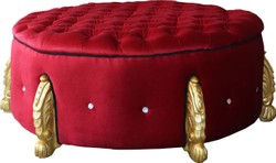 Grande sgabello rotondo barocco Casa Padrino in oro bordeaux / oro con strass bling bling diametro 107 cm - arredamento hotel di lusso