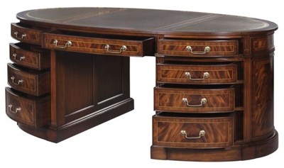 Casa Padrino Luxus Partner Schreibtisch Braun / Grün 180 x 102 x H. 76 cm - Mahagoni Doppel Schreibtisch mit 18 Schubladen