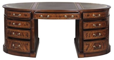 Casa Padrino Luxus Partner Schreibtisch Braun / Grün 180 x 102 x H. 76 cm - Mahagoni Doppel Schreibtisch mit 18 Schubladen