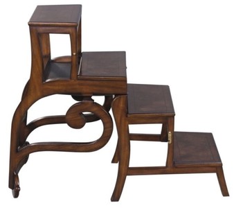 Casa Padrino Mahagoni Bibliotheksstuhl Braun / Grün 57 x 53 x H. 89 cm - Luxus Leiterstuhl 