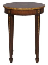 Casa Padrino Lujo Art Nouveau Caoba Mesa Auxiliar Marrón / Oro Ø 51 x H. 69 cm - Mesita Auxiliar Redonda Pequeña con Cajón