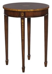 Casa Padrino Lujo Art Nouveau Caoba Mesa Auxiliar Marrón / Oro Ø 51 x H. 69 cm - Mesita Auxiliar Redonda Pequeña con Cajón