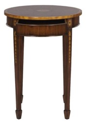 Casa Padrino Lujo Art Nouveau Caoba Mesa Auxiliar Marrón / Oro Ø 51 x H. 69 cm - Mesita Auxiliar Redonda Pequeña con Cajón