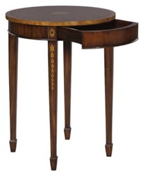 Casa Padrino Lujo Art Nouveau Caoba Mesa Auxiliar Marrón / Oro Ø 51 x H. 69 cm - Mesita Auxiliar Redonda Pequeña con Cajón