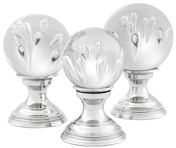 Casa Padrino Luxus Wohnzimmer Deko 3er Set Silber - Glas Kugeln mit Messing Sockel 