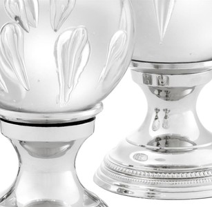 Casa Padrino Luxus Wohnzimmer Deko 3er Set Silber - Glas Kugeln mit Messing Sockel 