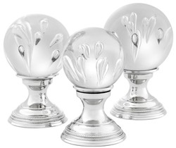 Casa Padrino Luxury Living Room Deco Set of 3 Silver - Glass Balls with Brass Pedestal