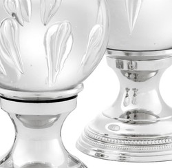 Casa Padrino Luxury Living Room Deco Set of 3 Silver - Glass Balls with Brass Pedestal