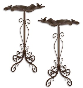 Casa Padrino Juego de Baño para Pájaros Art Nouveau de 2 Marrón 48,8 x 47,2 x H. 84,1 cm - Decoración de Jardín