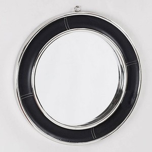 Espejo de cuero de lujo Casa Padrino negro / plateado Ø 58 cm - muebles de diseño Espejo de cuero de lujo Casa Padrino negro / plateado Ø 58 cm - muebles de diseño