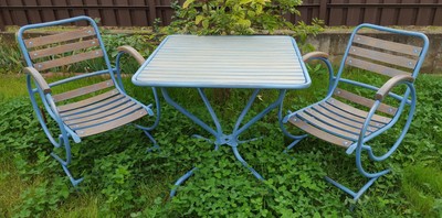 Casa Padrino Art Nouveau Garden Furniture Set Vintage Light Blue / Brown - Handmade 3 Piece Garden Set with Table and 2 Chairs